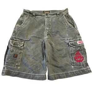JNCO Jeans Mens 32 Cargo Shorts Green Y2k Baggy Chunky Skater Embroidered Grunge